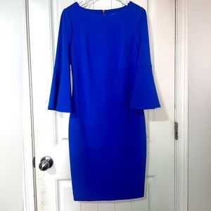 Royal blue bell sleeve sheath dress